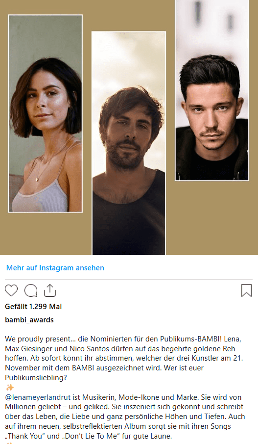 Lena - Bambi Nominierung